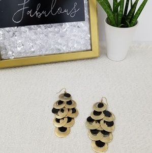 Gold and black drop circle earrings